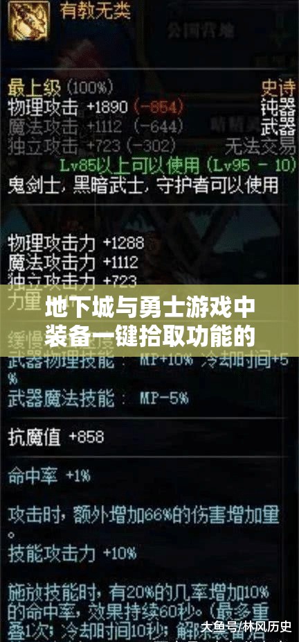 地下城与勇士游戏中装备一键拾取功能的重要性及其高效管理技巧