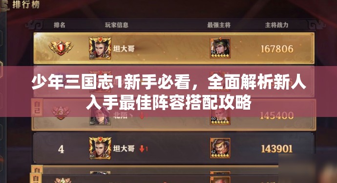 少年三国志1新手必看，全面解析新人入手最佳阵容搭配攻略