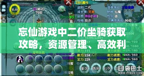 忘仙游戏中二价坐骑获取攻略，资源管理、高效利用策略以实现价值最大化