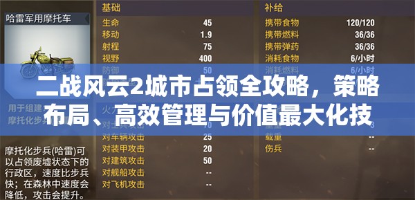 二战风云2城市占领全攻略，策略布局、高效管理与价值最大化技巧