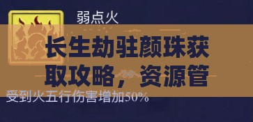 长生劫驻颜珠获取攻略，资源管理、高效利用策略及避免浪费技巧