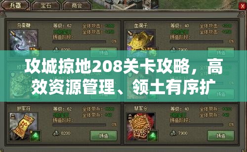 攻城掠地208关卡攻略，高效资源管理、领土有序扩张与策略深度优化指南