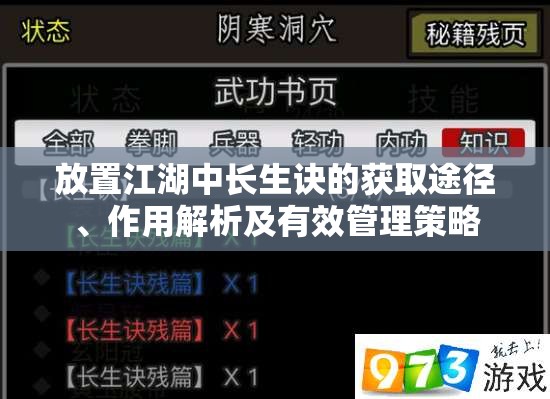 放置江湖中长生诀的获取途径、作用解析及有效管理策略