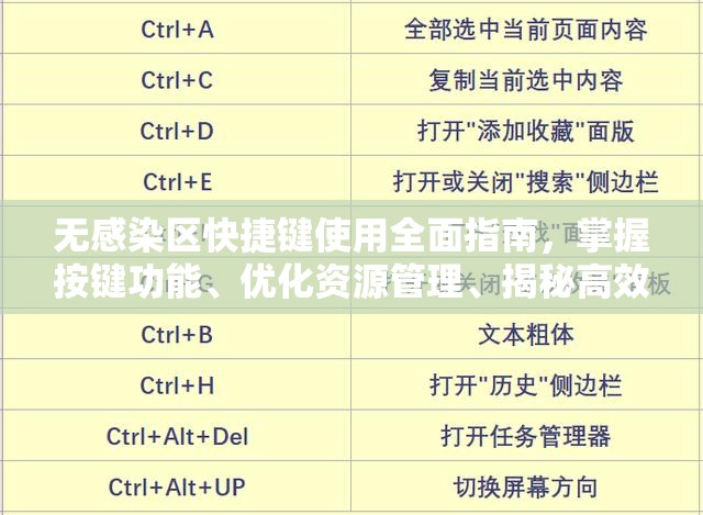 无感染区快捷键使用全面指南，掌握按键功能、优化资源管理、揭秘高效技巧并避免操作浪费