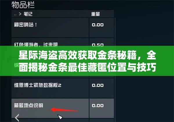 星际海盗高效获取金条秘籍，全面揭秘金条最佳藏匿位置与技巧