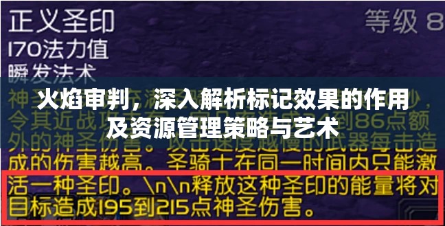 火焰审判，深入解析标记效果的作用及资源管理策略与艺术