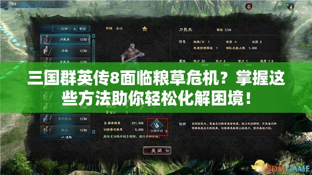 三国群英传8面临粮草危机？掌握这些方法助你轻松化解困境！