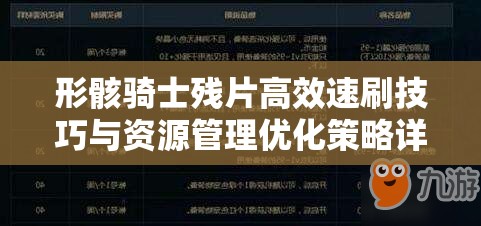 形骸骑士残片高效速刷技巧与资源管理优化策略详解