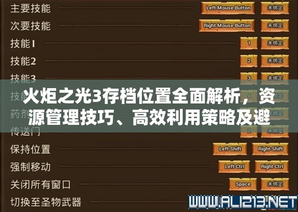 火炬之光3存档位置全面解析，资源管理技巧、高效利用策略及避免浪费指南