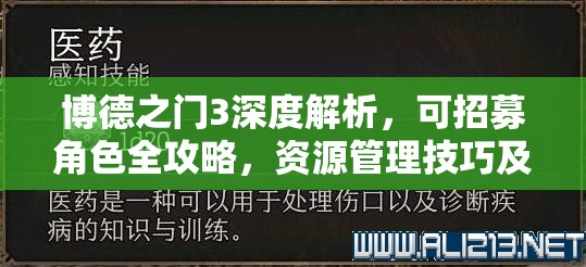 博德之门3深度解析，可招募角色全攻略，资源管理技巧及价值最大化策略