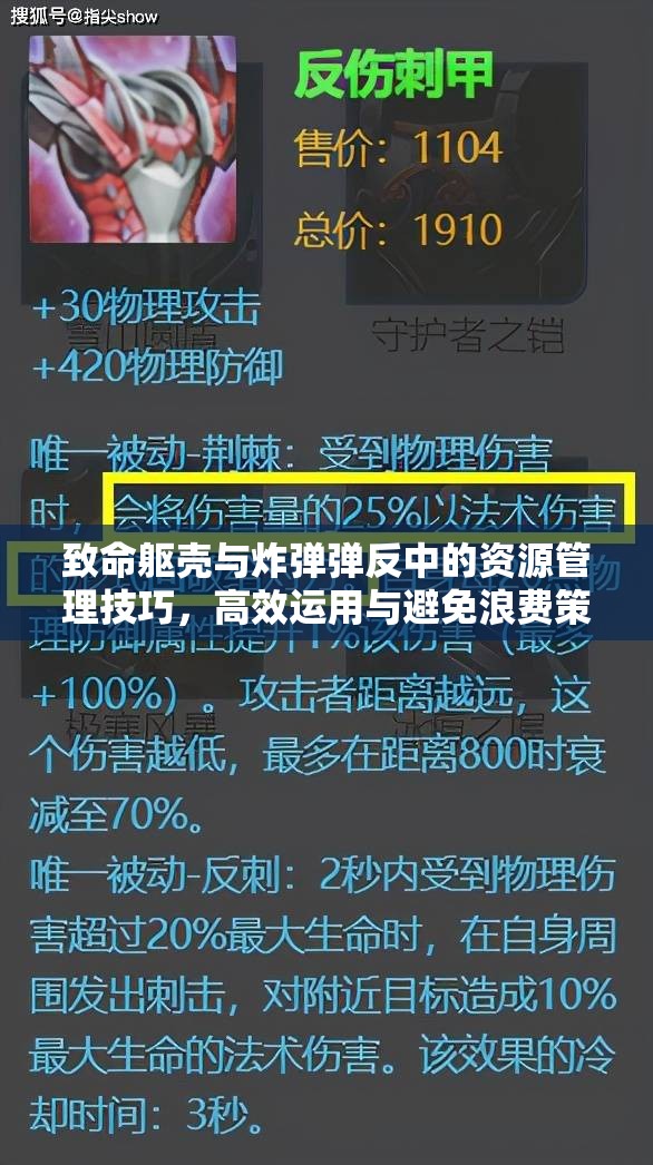 致命躯壳与炸弹弹反中的资源管理技巧，高效运用与避免浪费策略