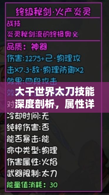 大千世界太刀技能深度剖析，属性详解、获得途径及资源管理策略