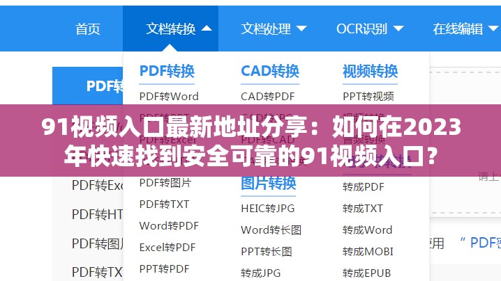 91视频入口最新地址分享：如何在2023年快速找到安全可靠的91视频入口？