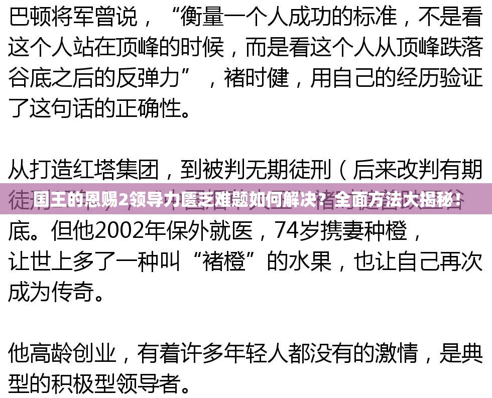 国王的恩赐2领导力匮乏难题如何解决？全面方法大揭秘！