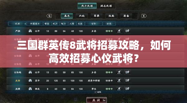 三国群英传8武将招募攻略，如何高效招募心仪武将？